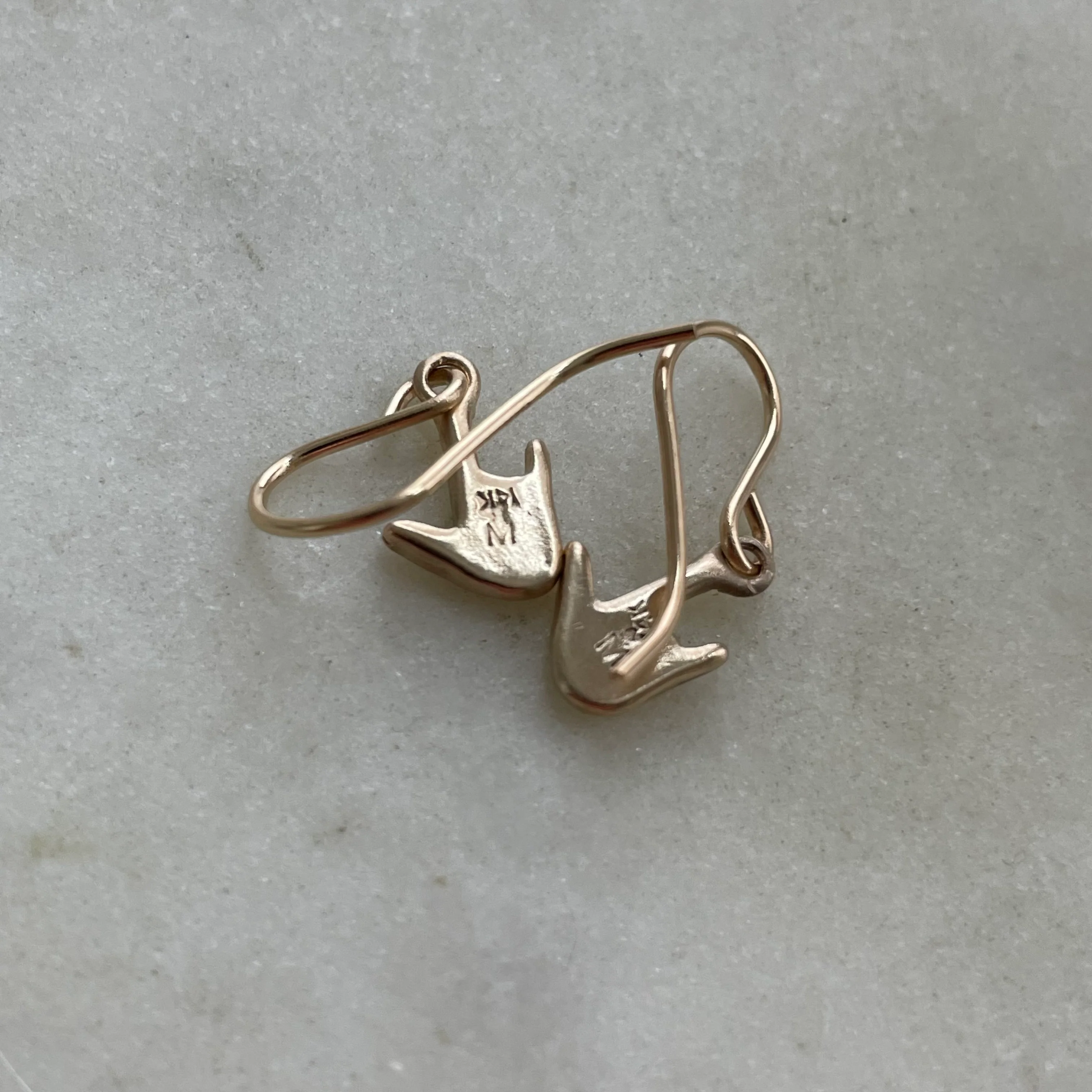 14K GOLD ASL I LOVE YOU EARRINGS - Image 3