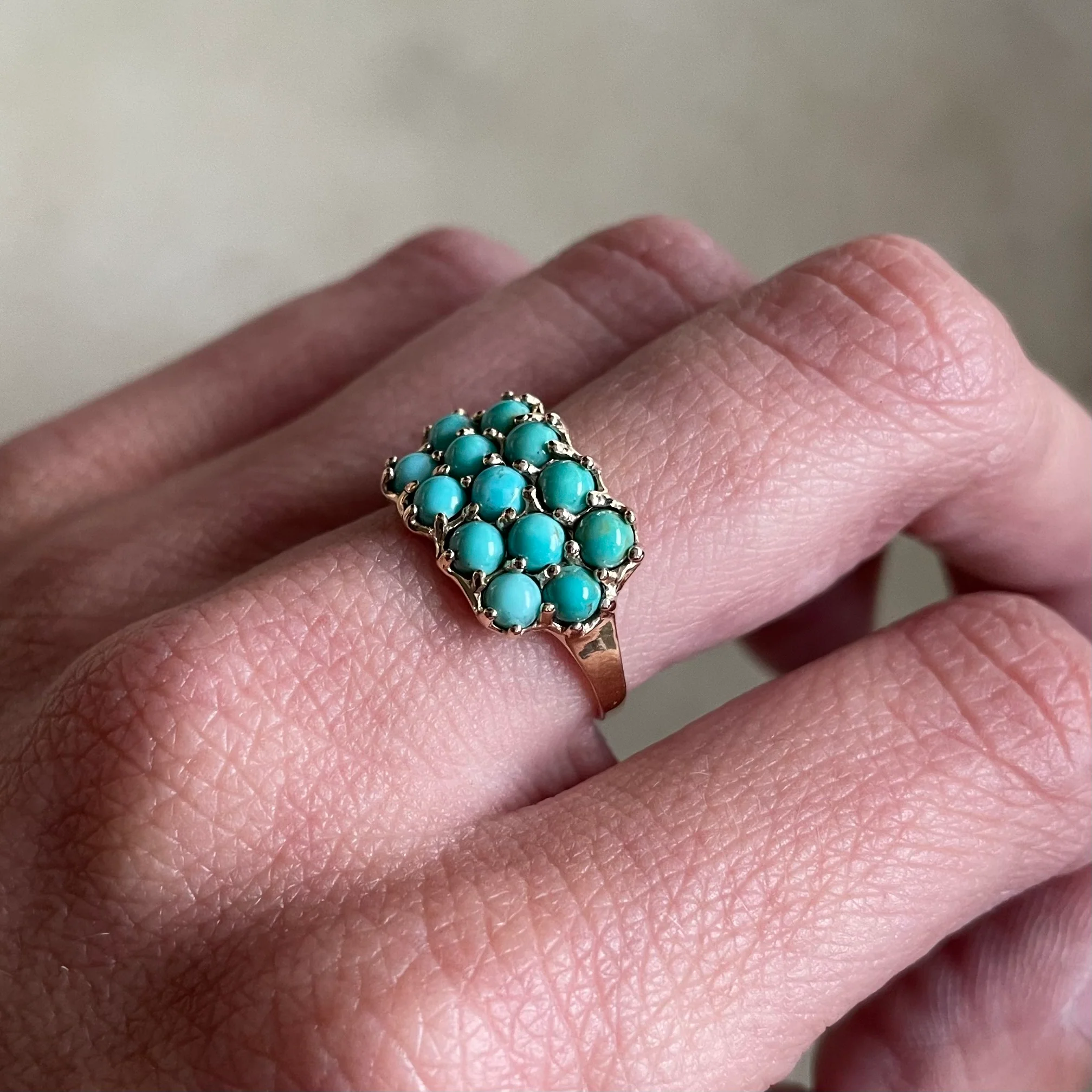 14K GOLD 13 STONE RING —  TURQUOISE RING - Image 3