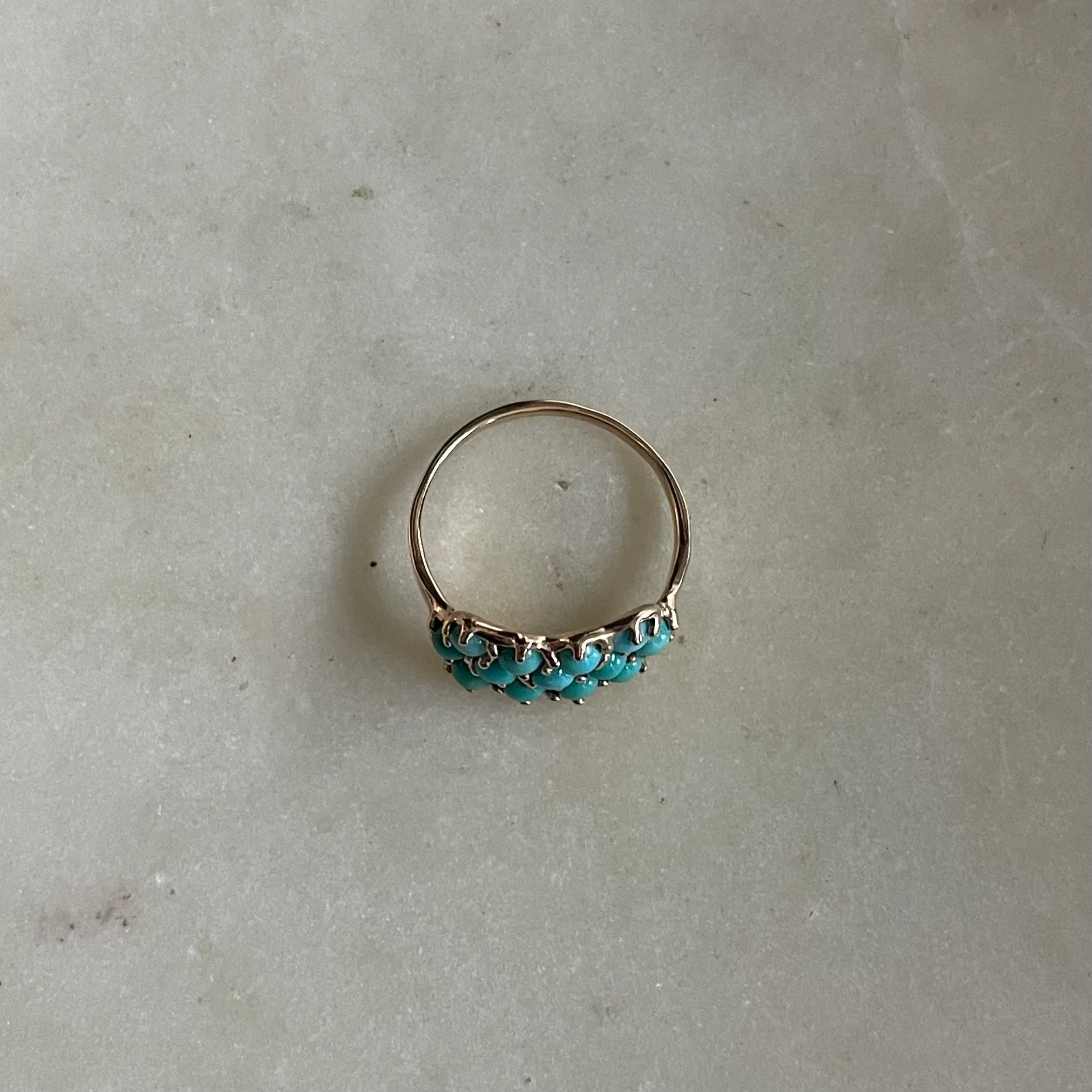 14K GOLD 13 STONE RING —  TURQUOISE RING - Image 4