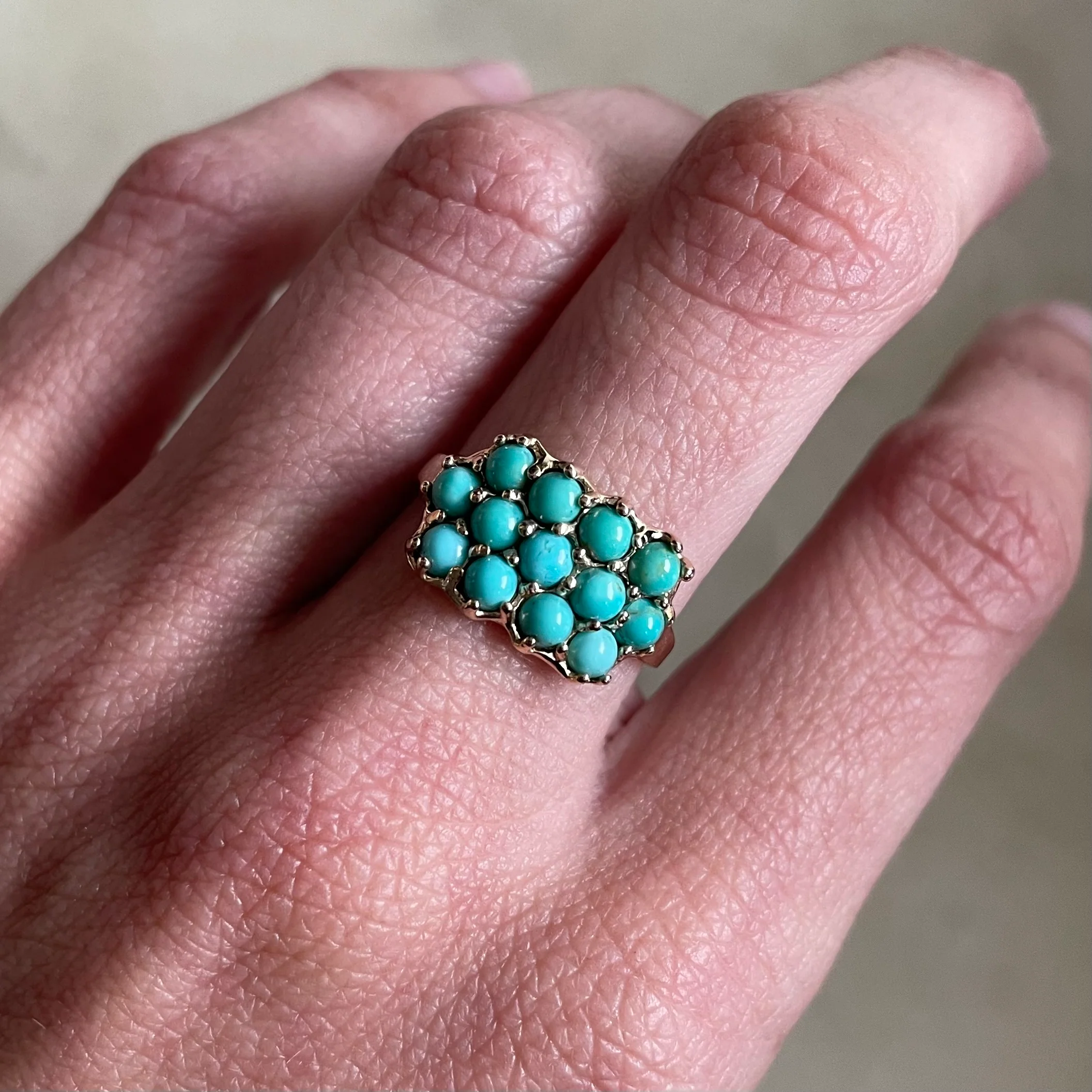 14K GOLD 13 STONE RING —  TURQUOISE RING - Image 7