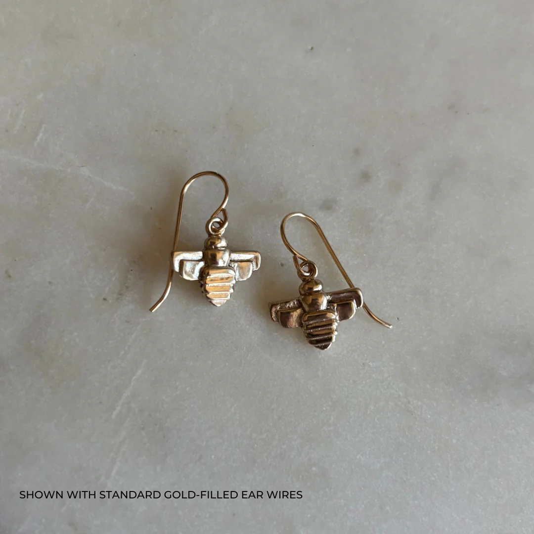 14K GOLD BEE EARRINGS — SMALL - Image 2