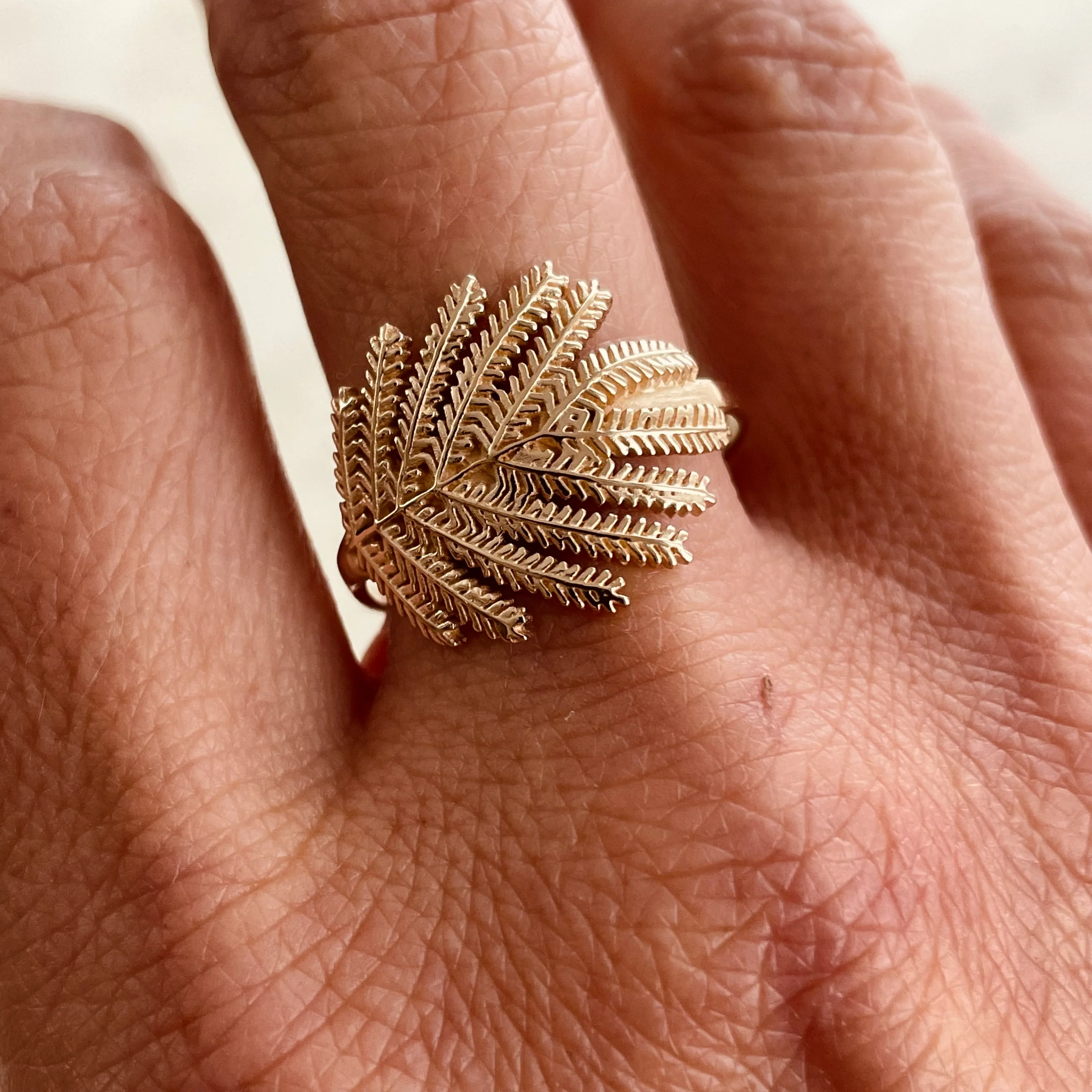 14K GOLD MIMOSA LEAF RING - Image 2