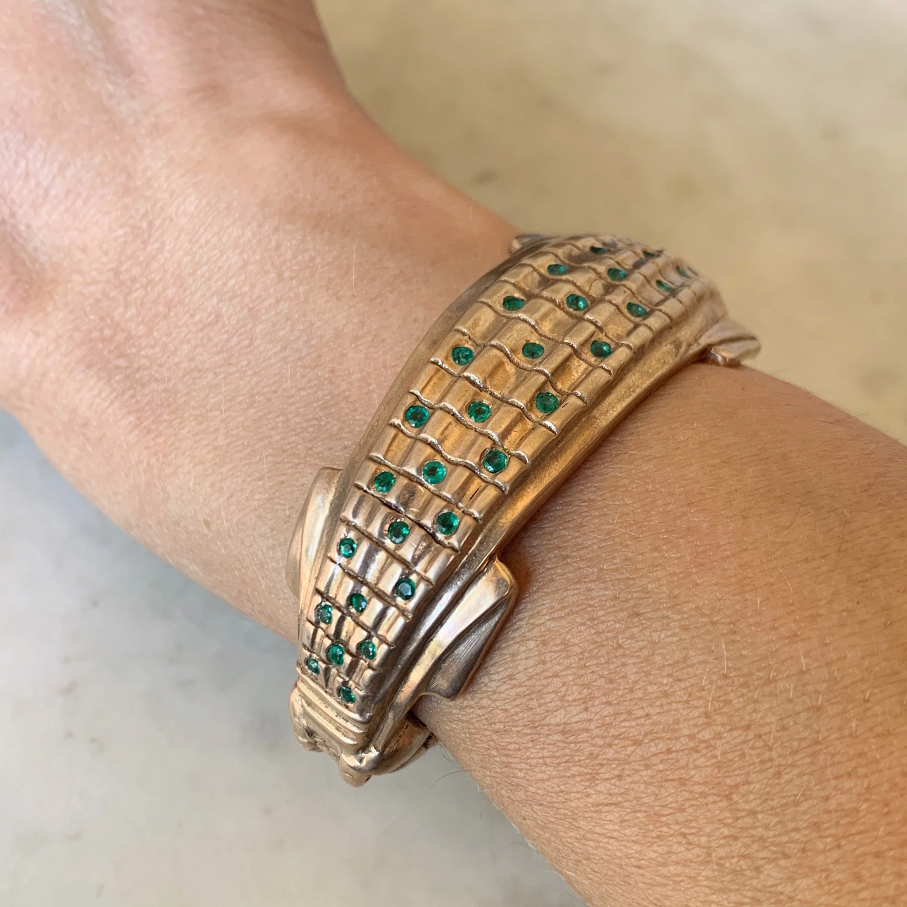 EMERALD AND DIAMOND ALLIGATOR CUFF - Image 6