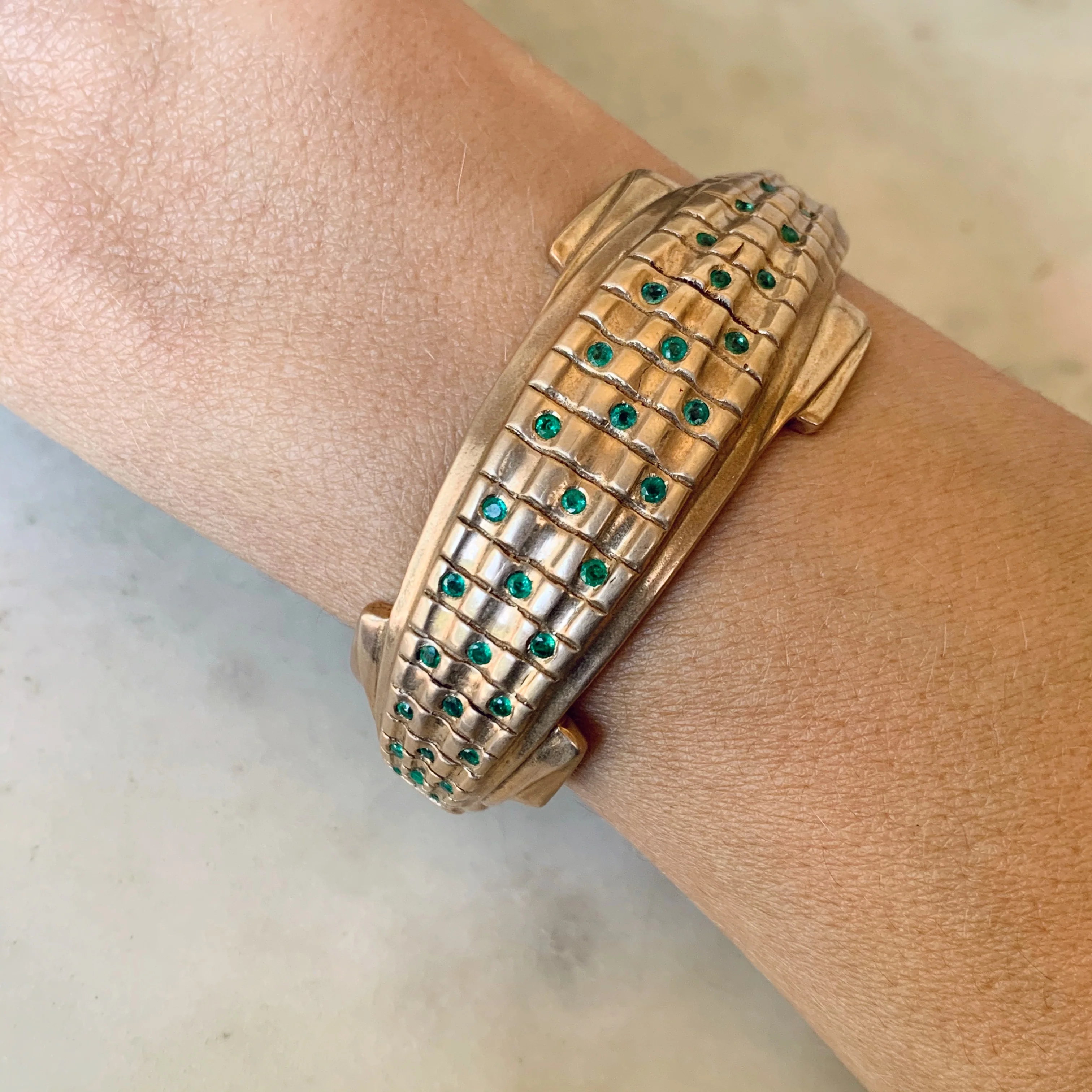EMERALD AND DIAMOND ALLIGATOR CUFF - Image 7